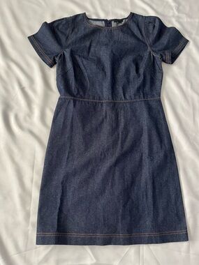 Ann Taylor Dark Blue Denim Short Sleeve Sheath Dress